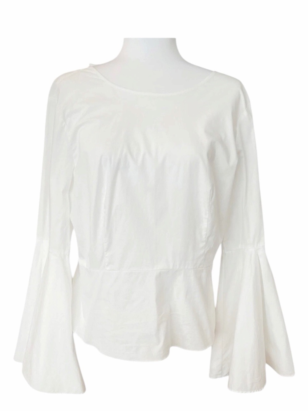 Nanette Lepore White Bell Sleeve Blouse Size Large Keyhole Back Top